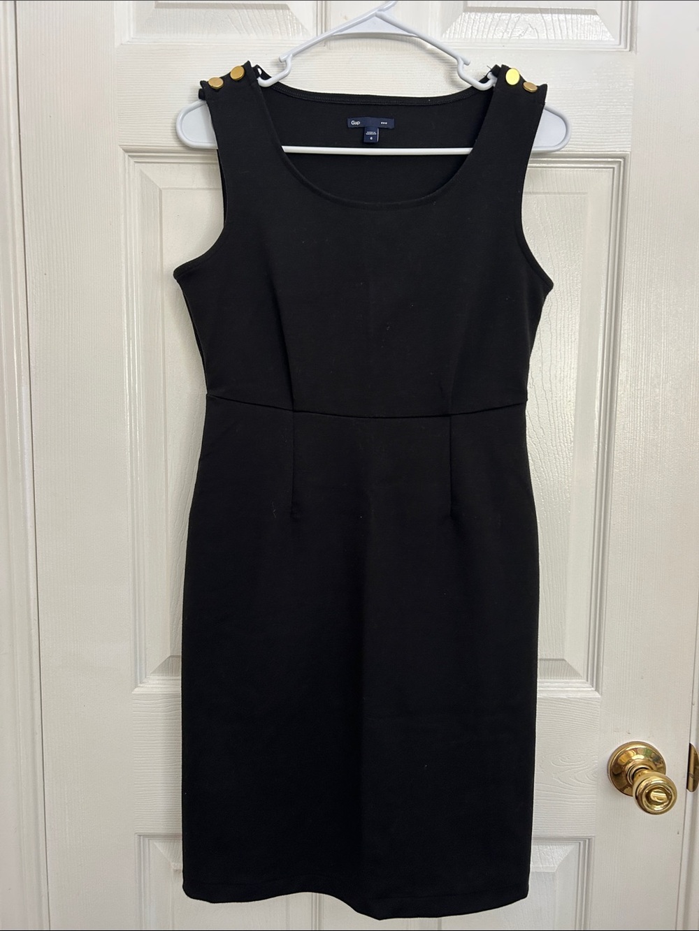 GAP Black Sheath Dress with Gold Shoulder Buttons